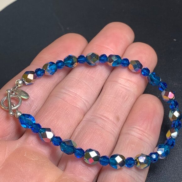 Sterling Silver 925 Blue Faceted Glass Beads Sterling Silver Toggle Clasp 7.5" - Picture 4 of 9